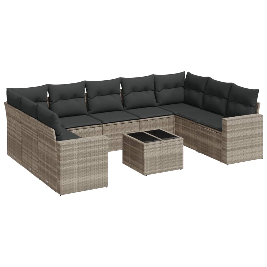 Set Divano Giardino 10 pz con Cuscini Grigio Chiaro Polyrattan - homemem39