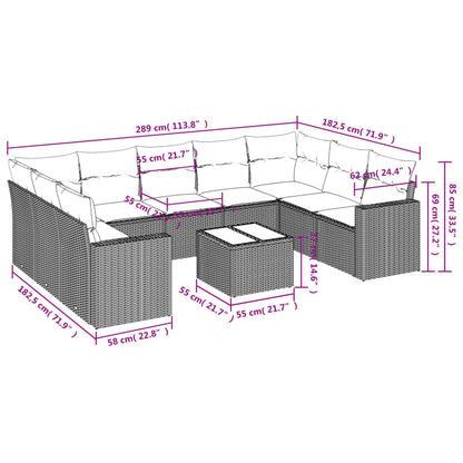 Set Divano Giardino 10 pz con Cuscini Grigio Chiaro Polyrattan - homemem39