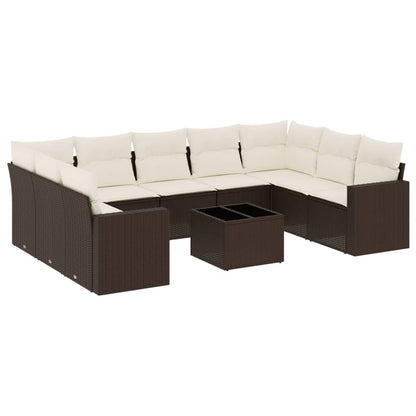 Set Divani da Giardino 10pz con Cuscini in Polyrattan Marrone - homemem39