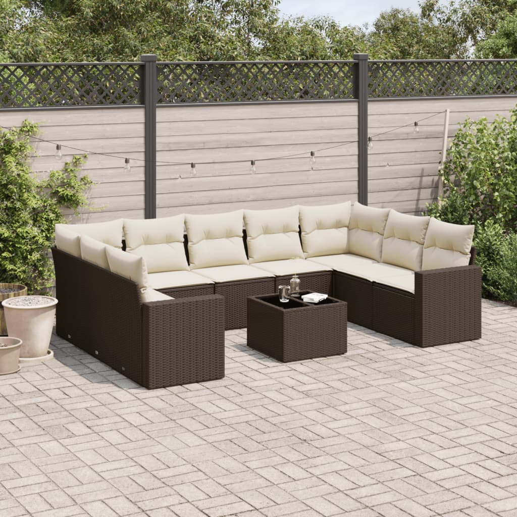 Set Divani da Giardino 10pz con Cuscini in Polyrattan Marrone - homemem39