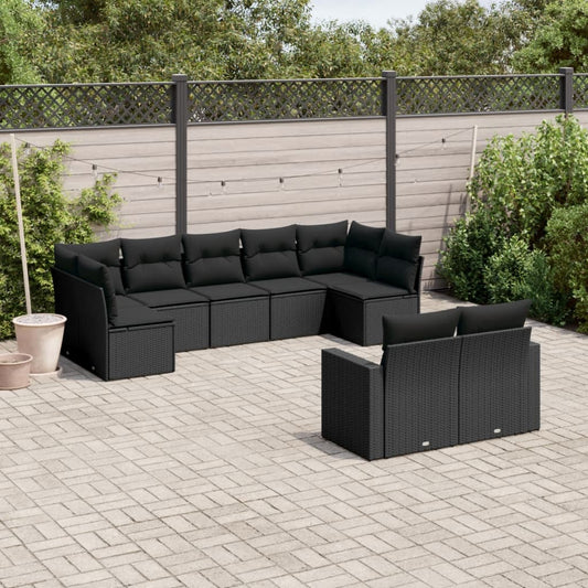 Set Divani da Giardino 9 pz con Cuscini Nero in Polyrattan - homemem39