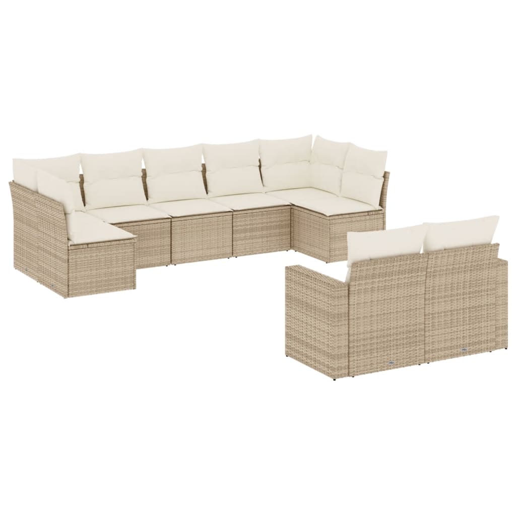 Set Divano da Giardino 9 pz con Cuscini Beige in Polyrattan - homemem39