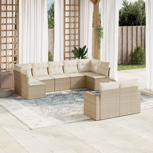 Set Divano da Giardino 9 pz con Cuscini Beige in Polyrattan - homemem39