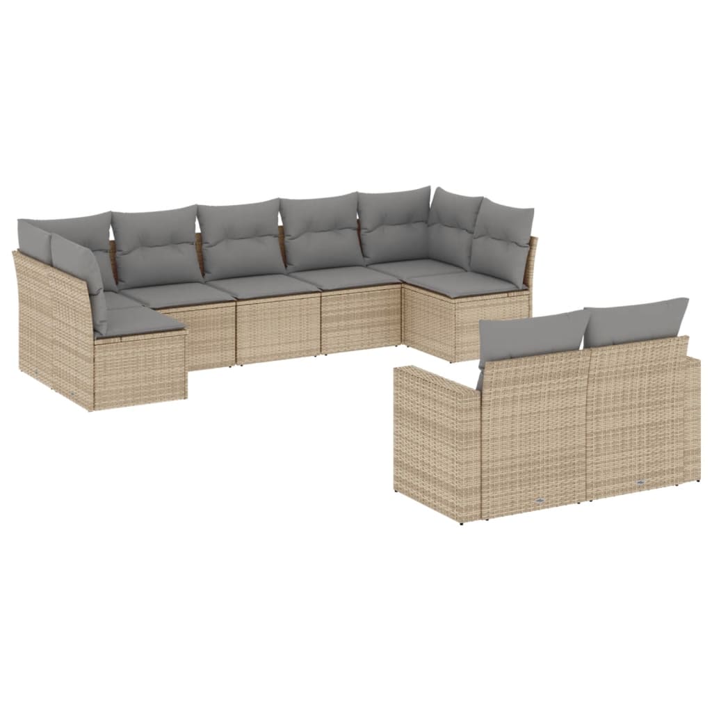 Set Divano da Giardino 9 pz con Cuscini Beige in Polyrattan - homemem39