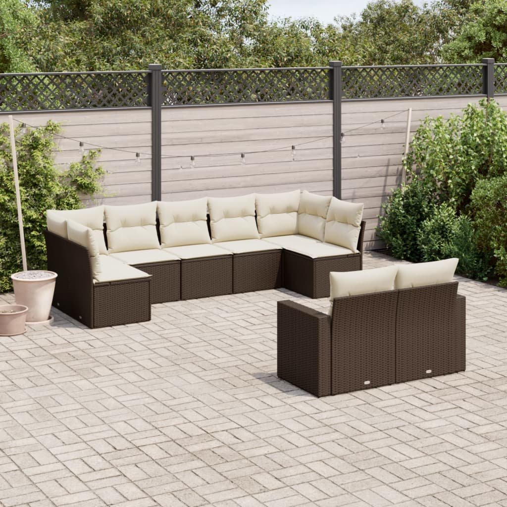 Set Divani da Giardino 9pz con Cuscini Marrone in Polyrattan - homemem39