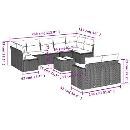 Set Divani da Giardino 10pz con Cuscini in Polyrattan Nero - homemem39