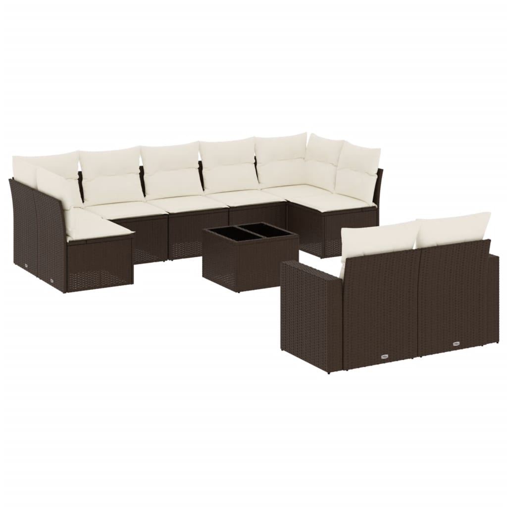 Set Divani da Giardino 10pz con Cuscini in Polyrattan Marrone - homemem39