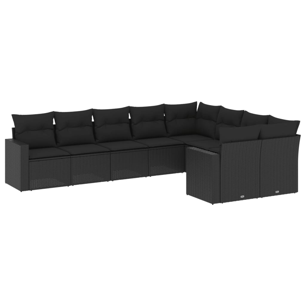 Set Divani da Giardino 9 pz con Cuscini Nero in Polyrattan - homemem39