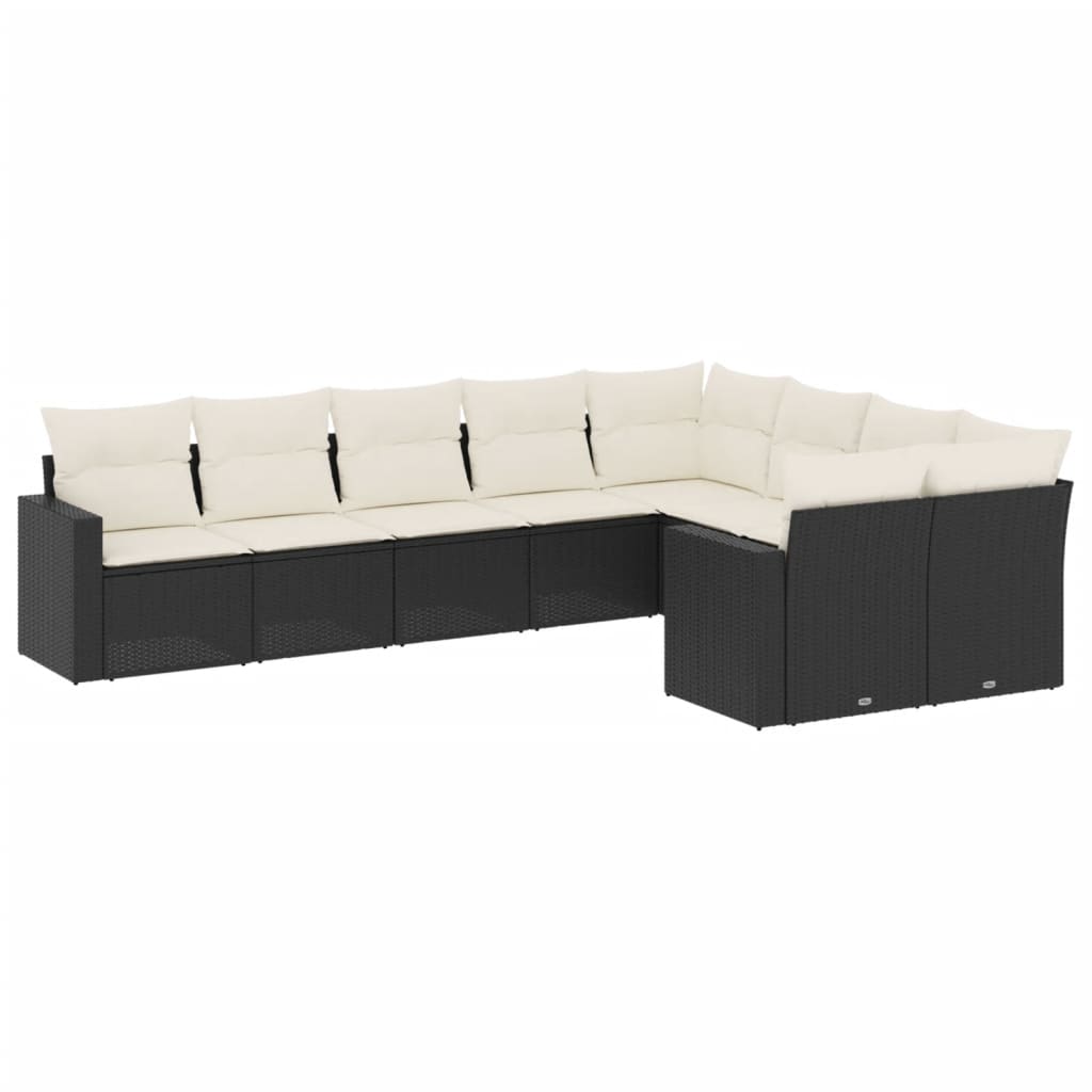 Set Divani da Giardino 9 pz con Cuscini Nero in Polyrattan - homemem39