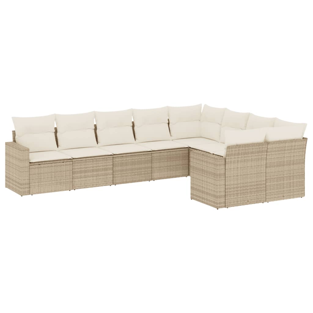 Set Divano da Giardino 9 pz con Cuscini Beige in Polyrattan - homemem39