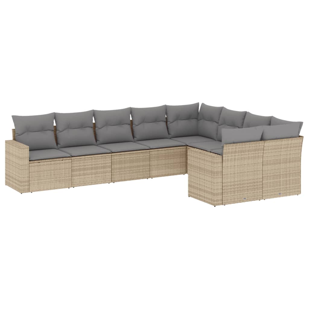 Set Divano da Giardino 9 pz con Cuscini Beige in Polyrattan - homemem39