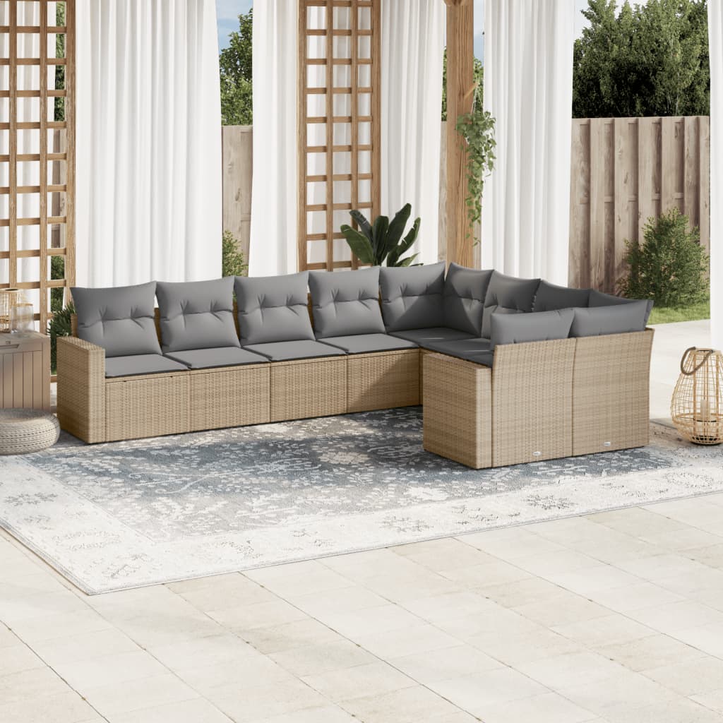 Set Divano da Giardino 9 pz con Cuscini Beige in Polyrattan - homemem39