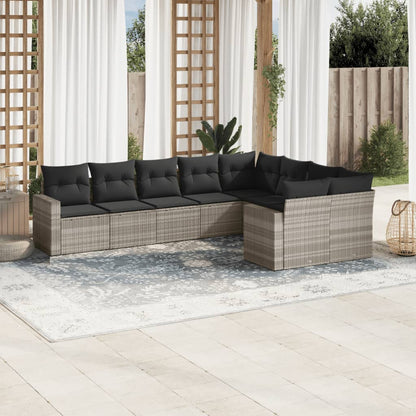 Set Divano da Giardino 9pz con Cuscini Grigio Chiaro Polyrattan - homemem39