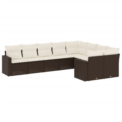 Set Divani da Giardino 9pz con Cuscini Marrone in Polyrattan - homemem39