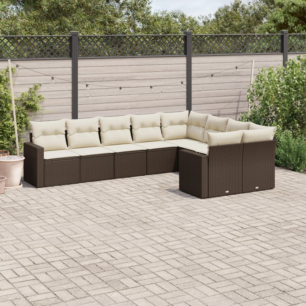 Set Divani da Giardino 9pz con Cuscini Marrone in Polyrattan - homemem39