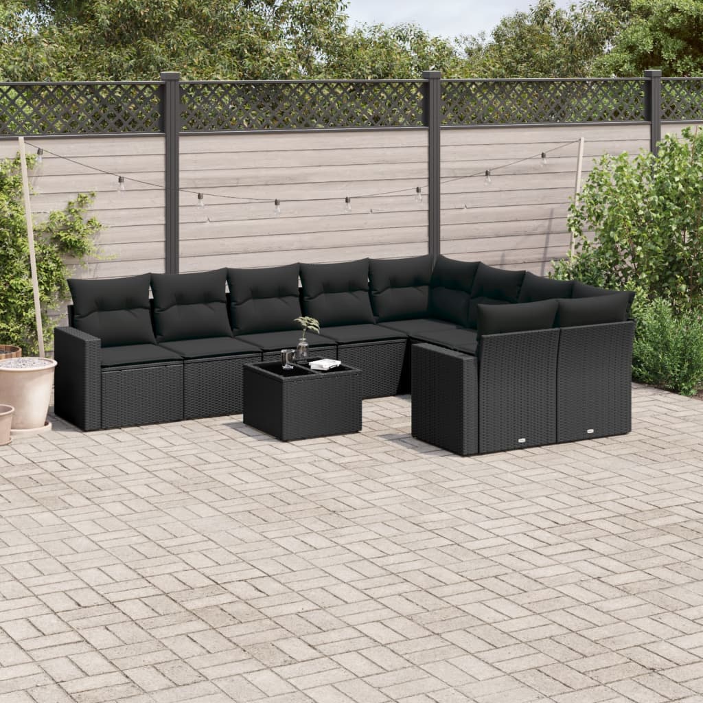 Set Divani da Giardino 10pz con Cuscini in Polyrattan Nero - homemem39