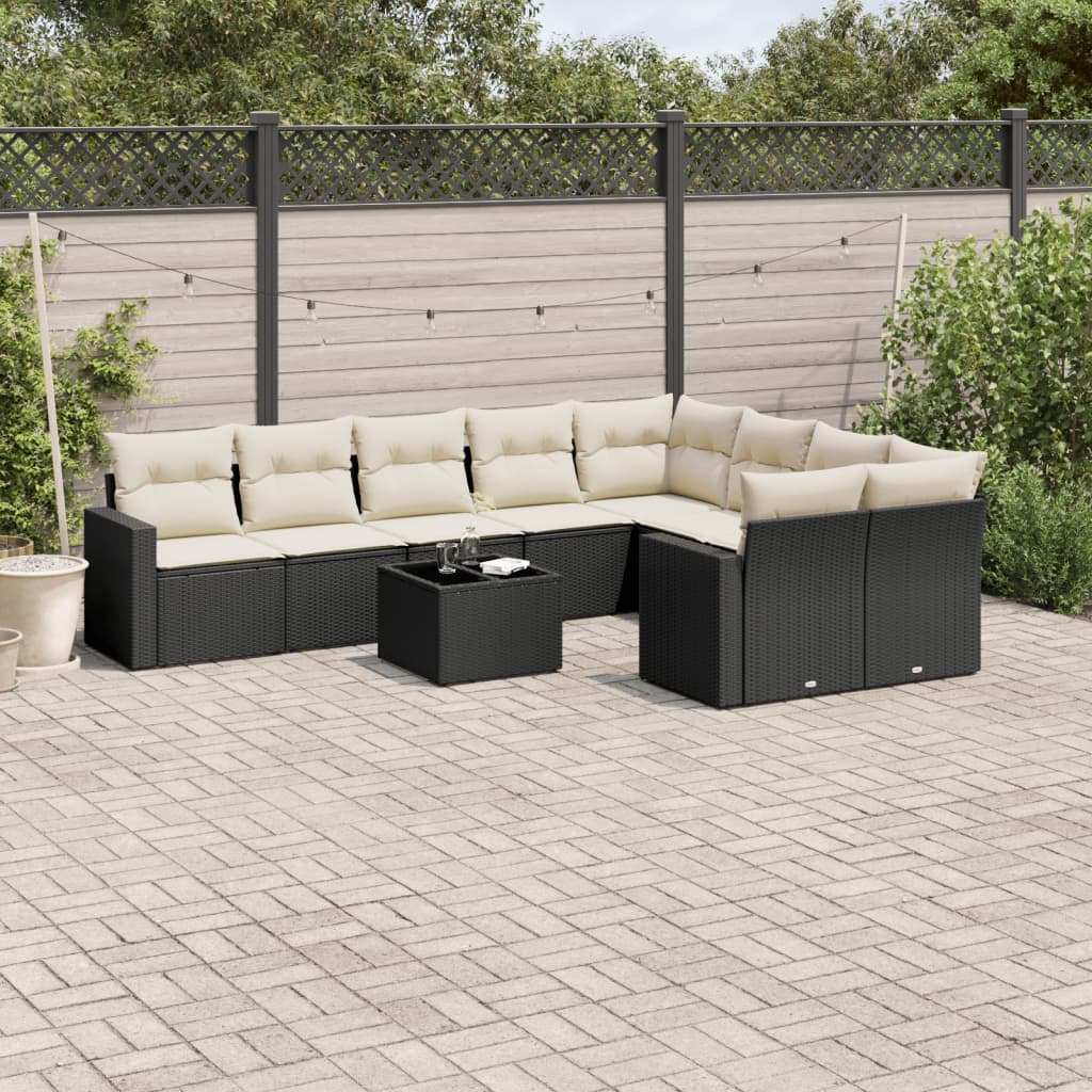 Set Divani da Giardino 10pz con Cuscini in Polyrattan Nero - homemem39