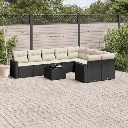 Set Divani da Giardino 10pz con Cuscini in Polyrattan Nero - homemem39