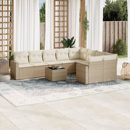 Set Divano da Giardino 10 pz con Cuscini Beige in Polyrattan - homemem39