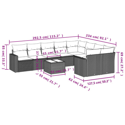 Set Divano da Giardino 10 pz con Cuscini Grigio in Polyrattan - homemem39