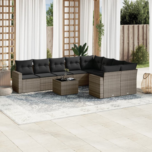 Set Divano da Giardino 10 pz con Cuscini Grigio in Polyrattan - homemem39