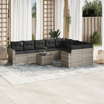 Set Divano Giardino 10 pz con Cuscini Grigio Chiaro Polyrattan - homemem39