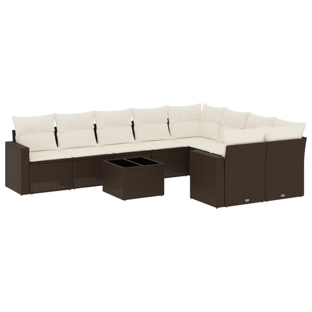 Set Divani da Giardino 10pz con Cuscini in Polyrattan Marrone - homemem39