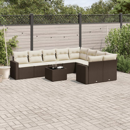 Set Divani da Giardino 10pz con Cuscini in Polyrattan Marrone - homemem39