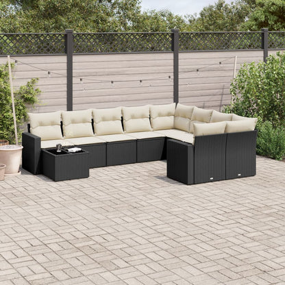 Set Divani da Giardino 10pz con Cuscini in Polyrattan Nero - homemem39