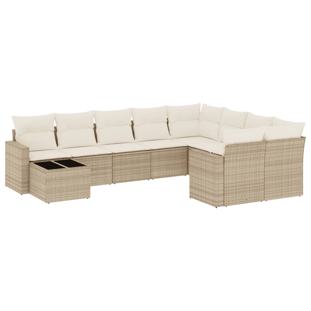 Set Divano da Giardino 10 pz con Cuscini Beige in Polyrattan - homemem39