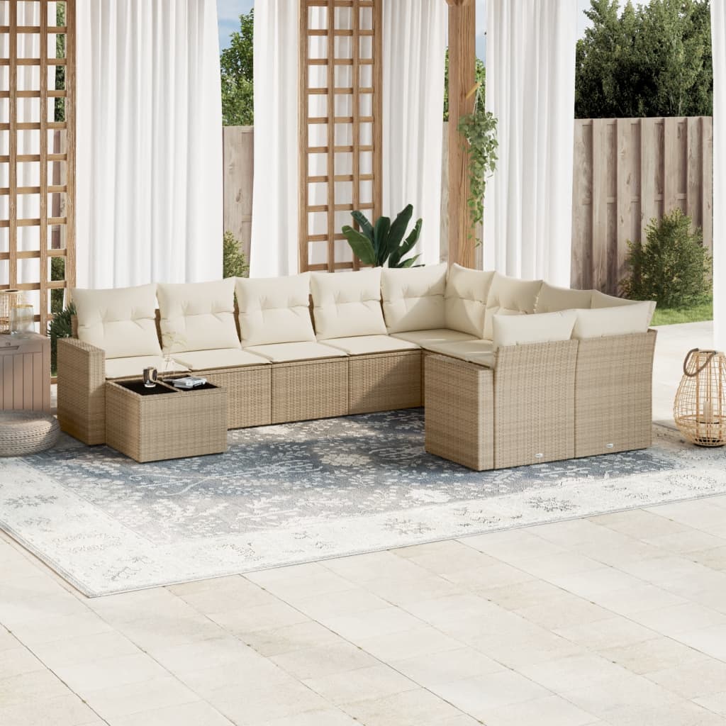 Set Divano da Giardino 10 pz con Cuscini Beige in Polyrattan - homemem39