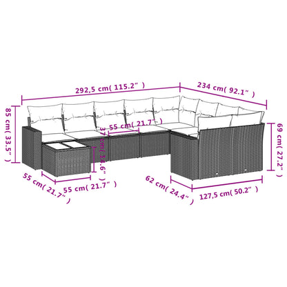 Set Divano da Giardino 10 pz con Cuscini Grigio in Polyrattan - homemem39