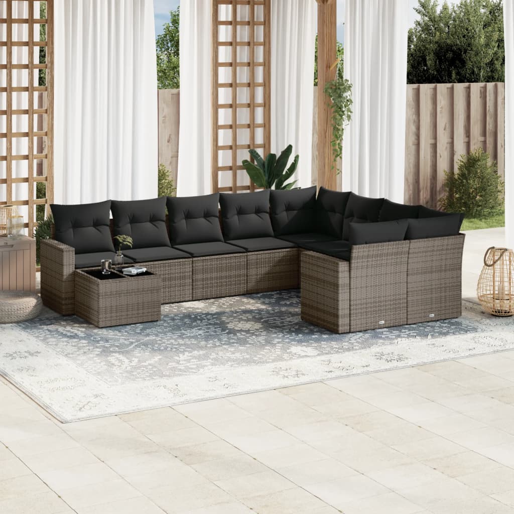 Set Divano da Giardino 10 pz con Cuscini Grigio in Polyrattan - homemem39