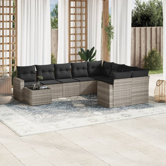 Set Divano Giardino 10 pz con Cuscini Grigio Chiaro Polyrattan - homemem39