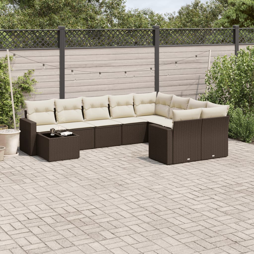 Set Divani da Giardino 10pz con Cuscini in Polyrattan Marrone - homemem39