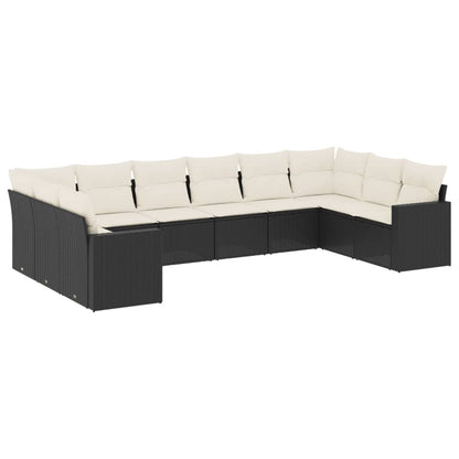 Set Divani da Giardino 10pz con Cuscini in Polyrattan Nero - homemem39