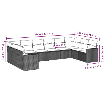 Set Divani da Giardino 10pz con Cuscini in Polyrattan Nero - homemem39