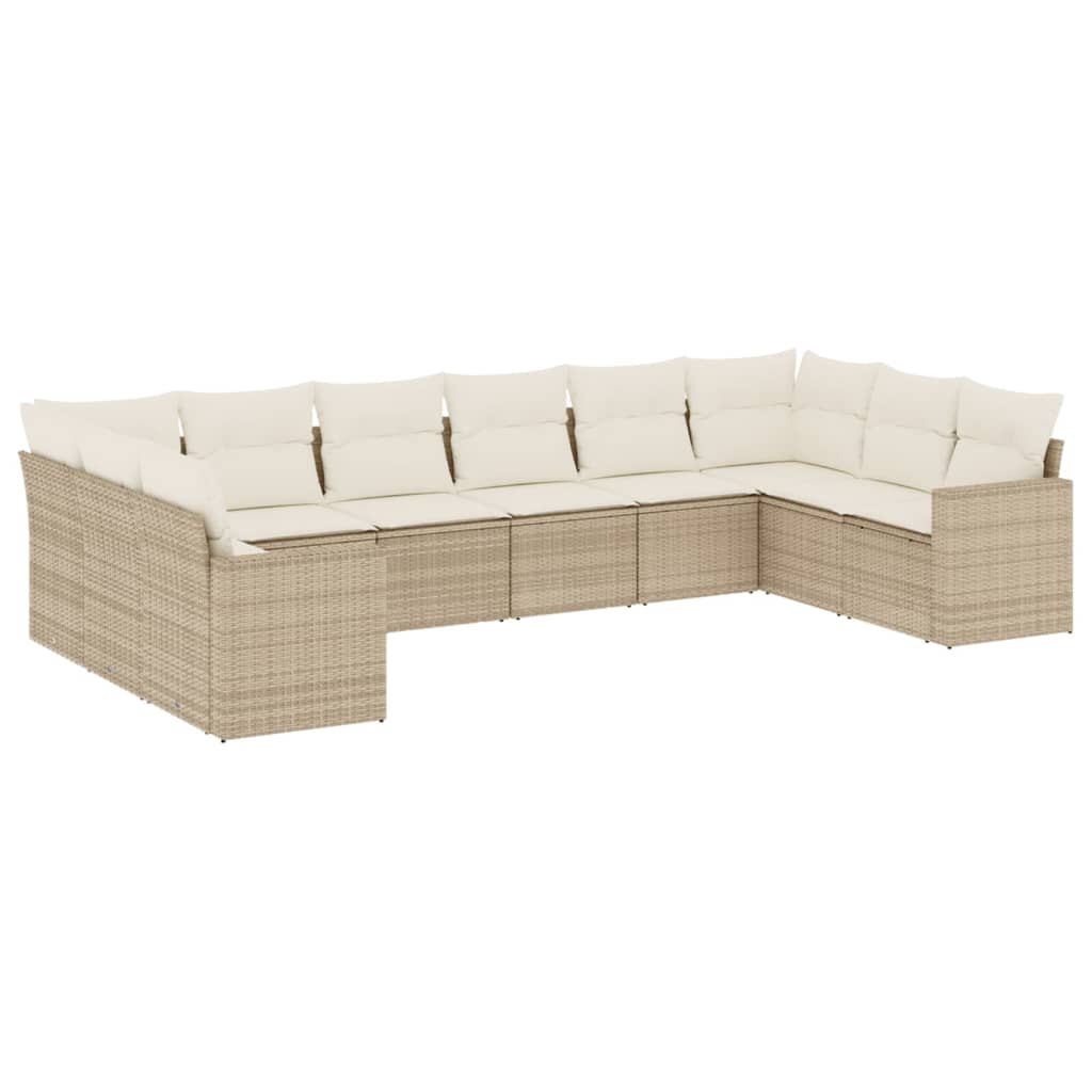 Set Divano da Giardino 10 pz con Cuscini Beige in Polyrattan - homemem39