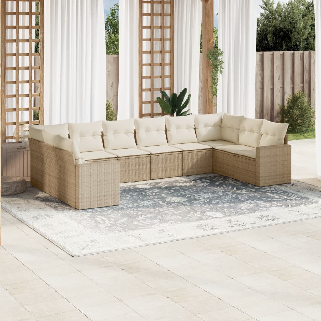 Set Divano da Giardino 10 pz con Cuscini Beige in Polyrattan - homemem39