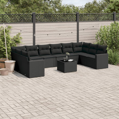 Set Divani da Giardino 11 pz con Cuscini in Polyrattan Nero - homemem39