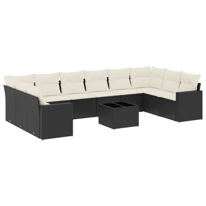 Set Divani da Giardino 11 pz con Cuscini in Polyrattan Nero - homemem39