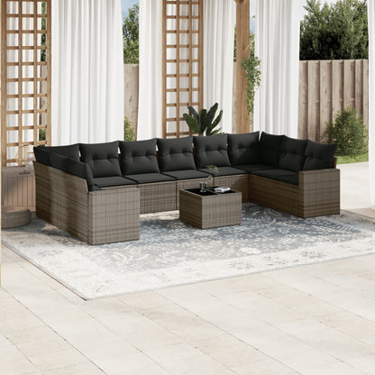 Set Divani da Giardino 11 pz con Cuscini in Polyrattan Grigio - homemem39