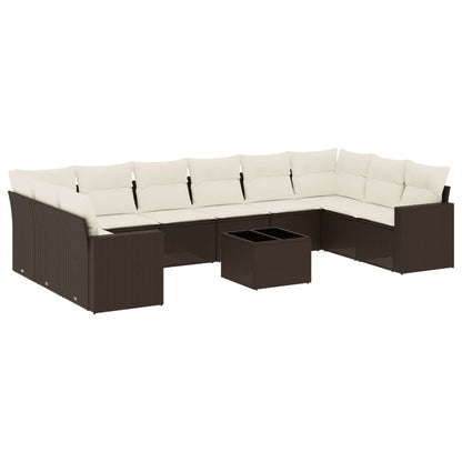 Set Divani da Giardino 11 pz con Cuscini Polyrattan Marrone - homemem39