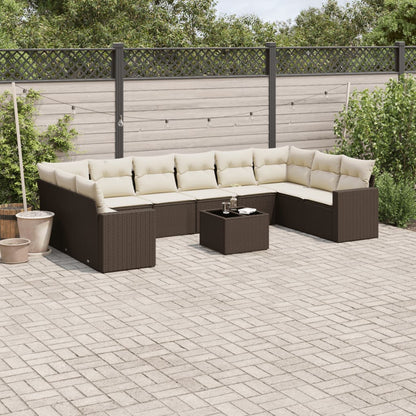 Set Divani da Giardino 11 pz con Cuscini Polyrattan Marrone - homemem39