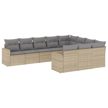 Set Divano da Giardino 10 pz con Cuscini Beige in Polyrattan - homemem39