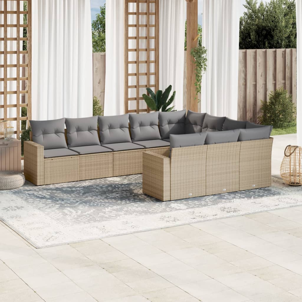 Set Divano da Giardino 10 pz con Cuscini Beige in Polyrattan - homemem39