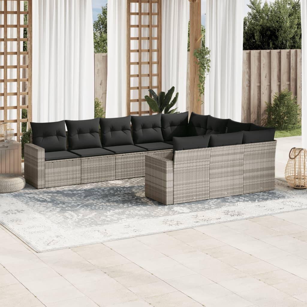 Set Divano Giardino 10 pz con Cuscini Grigio Chiaro Polyrattan - homemem39