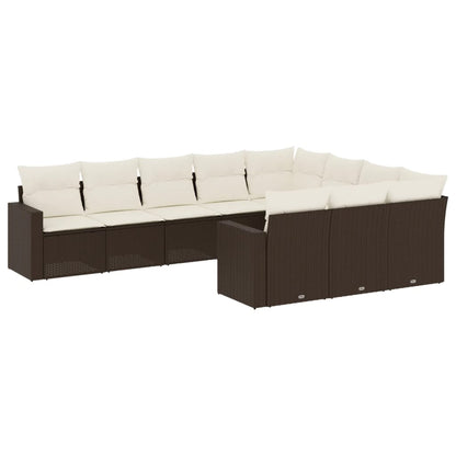 Set Divani da Giardino 10pz con Cuscini in Polyrattan Marrone - homemem39