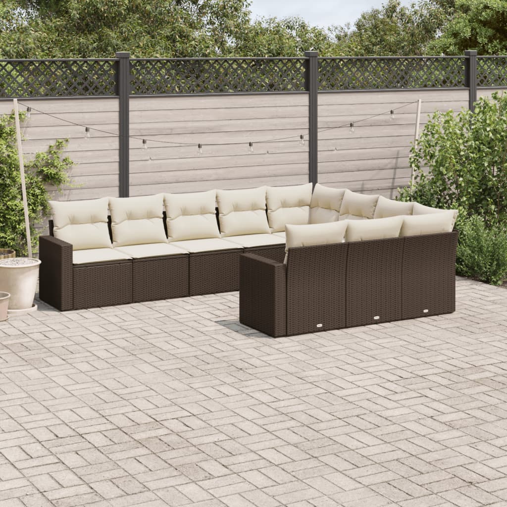 Set Divani da Giardino 10pz con Cuscini in Polyrattan Marrone - homemem39