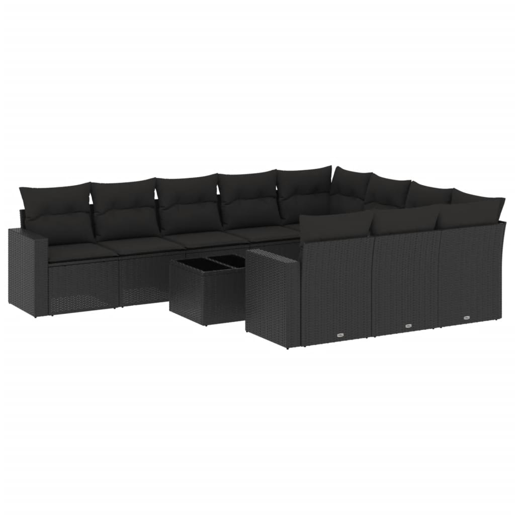 Set Divani da Giardino 11 pz con Cuscini in Polyrattan Nero - homemem39